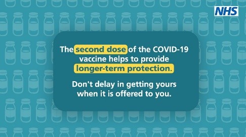 the second dose of the Covid-19 vaccine helps to provide longer-term protection. Don't delay in getting yours when it is offered to you
